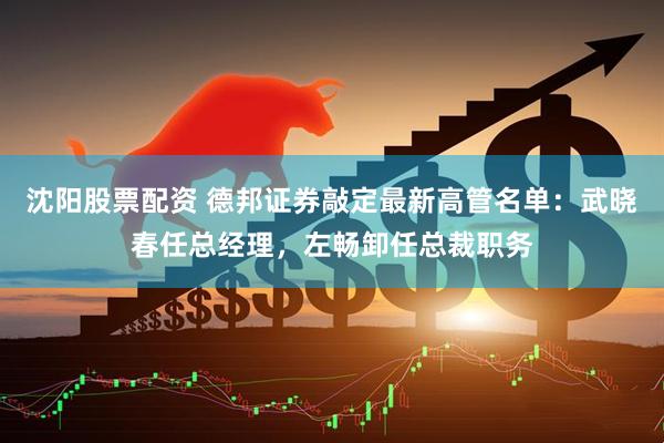 沈阳股票配资 德邦证券敲定最新高管名单：武晓春任总经理，左畅卸任总裁职务