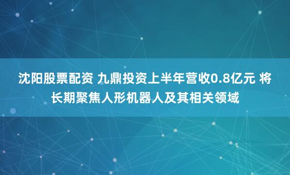 沈阳股票配资 九鼎投资上半年营收0.8亿元 将长期聚焦人形机器人及其相关领域