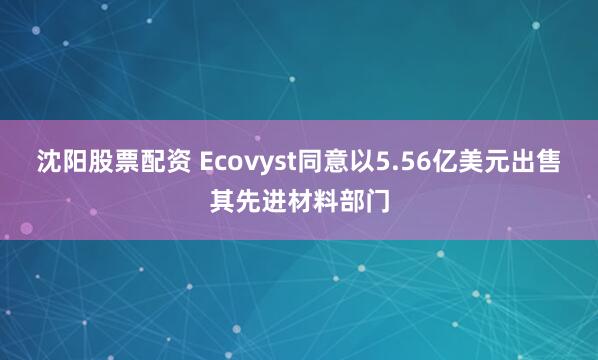 沈阳股票配资 Ecovyst同意以5.56亿美元出售其先进材料部门